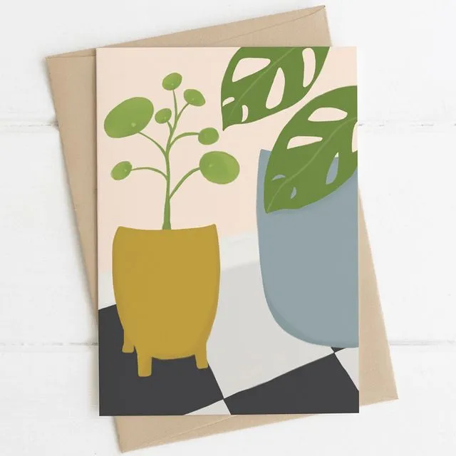 'Pilea Indoor Plant' Note Card A6 (Unit of 6 Cards)
