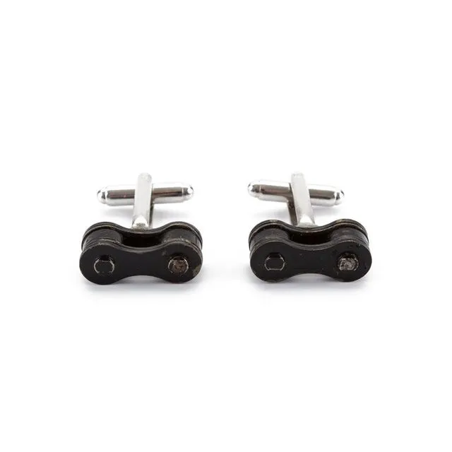 Recycled Bicycle Chain Cufflinks Black