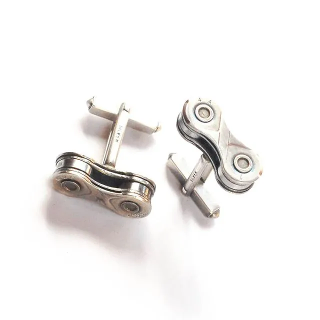 Recycled Bicycle Chain Cufflinks Silver