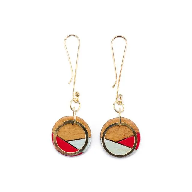 Conture Recycled Wood Gold Dangle Earrings Red & Blue