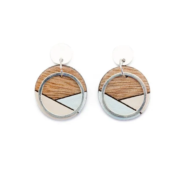 Conture Recycled Wood Silver Earrings Blue & Cream