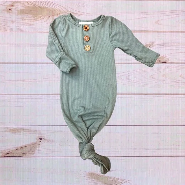 Finn Ribbed Baby Gown (Spruce)