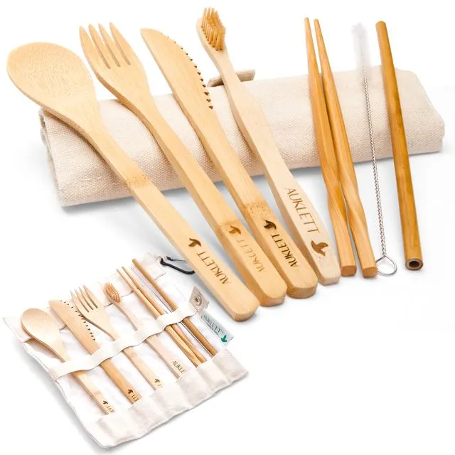 Reusable Bamboo Cutlery Travel Set – Beige
