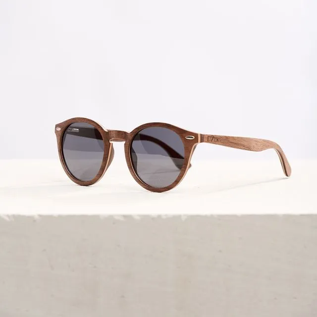 Dzukou Dernier Cri - Wooden Sunglasses Women - Round Sunglasses - Polarizing Sunglasses - Sunglasses Women - Bamboo - Wood - UV400 - Gray Lens