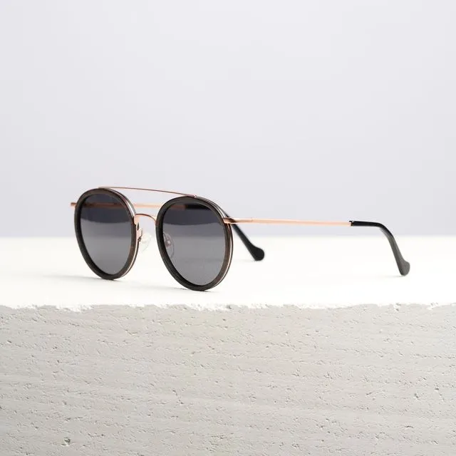 Dzukou Double Date - Wooden Sunglasses Women - Polarized Sunglasses - Bamboo Wood with Rose Gold Frame - Sunglasses Women - UV400 - Gray Lens