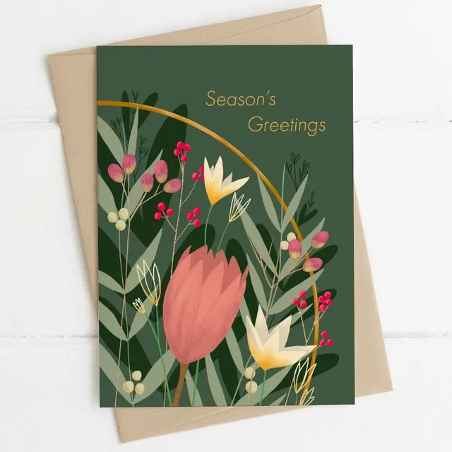 'Seasons Greetings Floral' Christmas Card A6 (Unit of 6 Cards)