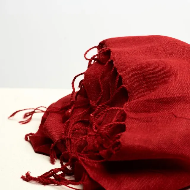 Dzukou Timeless Silk - Handwoven Eri Silk Scarf - Vegan Silk - Ahimsa Silk - Peace Silk - Handmade - Red - Slow Fashion