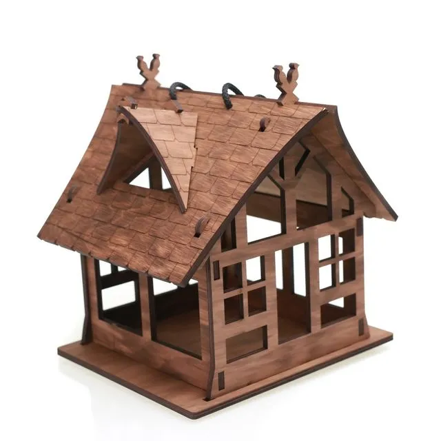 House Shape Wooden Bird Feeder, Beautiful Roof Tile Carving, Unique Bird Feeder, Gift Idea, Garden Gifts, Housewarming Present