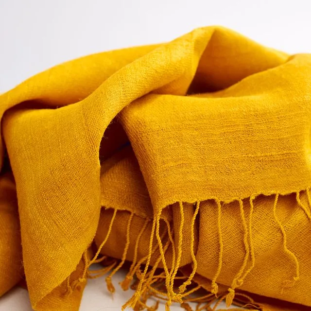 Dzukou Timeless Silk - Handwoven Eri Silk Scarf - Vegan Silk - Ahimsa Silk - Peace Silk - Handmade - Mustard - Slow Fashion