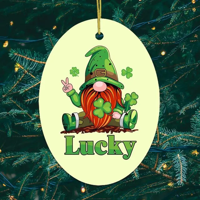 Lucky Irish Gnome St. Patricks Theme Ornament Oval