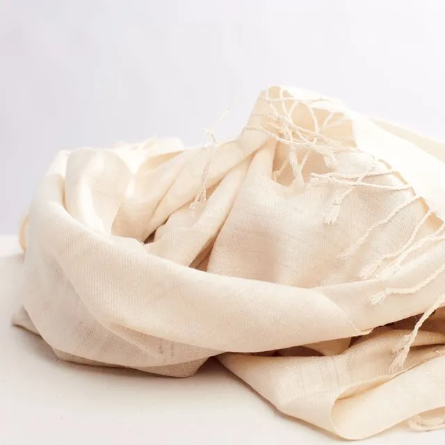 Dzukou Timeless Silk - Handwoven Eri Silk Scarf - Vegan Silk - Ahimsa Silk - Peace Silk - Handmade - White - Slow Fashion