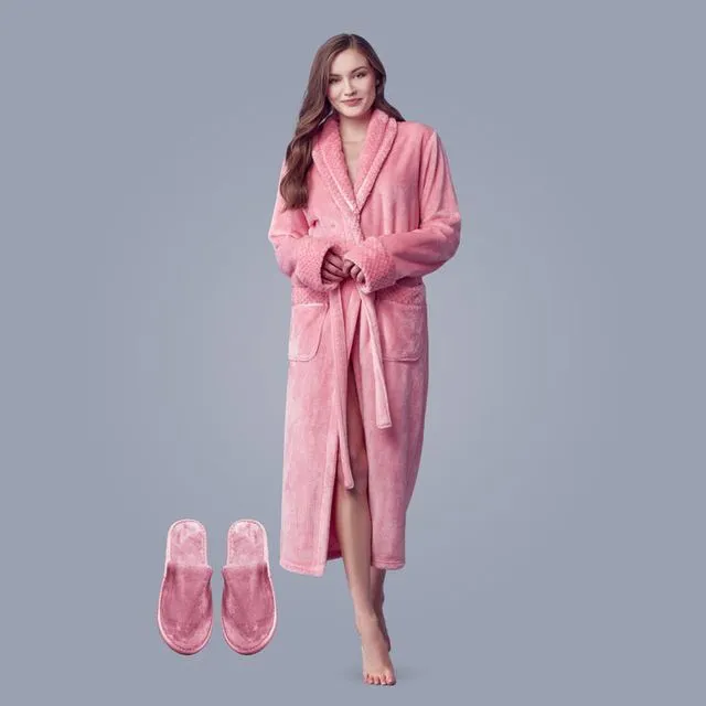 Women's Fleece Bathrobe - GODDESS - Soft Plush Long Robe for Women (Pink)