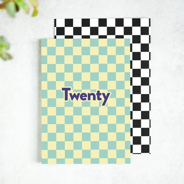 Twenty Checkerboard 20th Birthday Card (pack of 6)