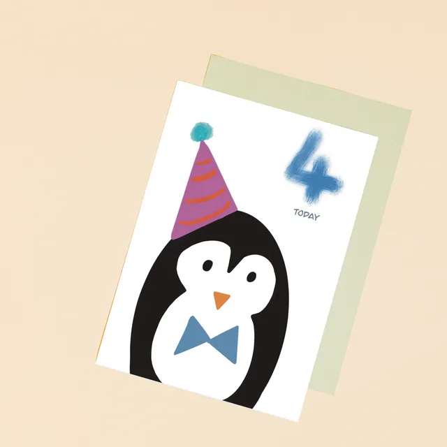 4th Birthday Penguin Card