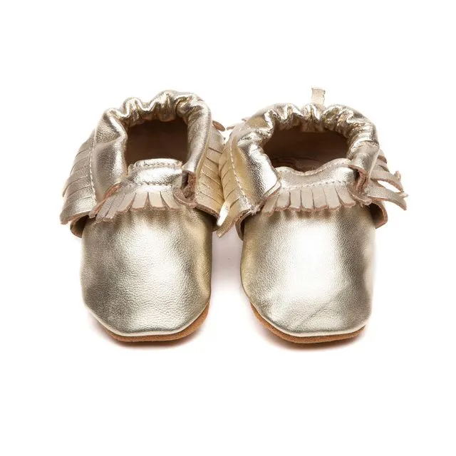 Moccasins Soft Leather Baby Shoes Gold
