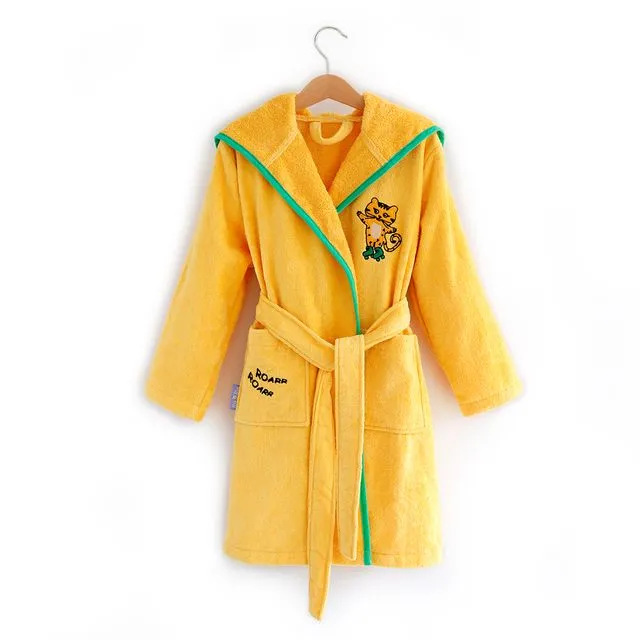 Milk&Moo Skater Cheetah Kids Robe, 100% Cotton Kids Bathrobe, Ultra Soft and Absorbent Hooded Bathrobe for Girls and Boys, Yellow Color, Suitable for 5-6 Years