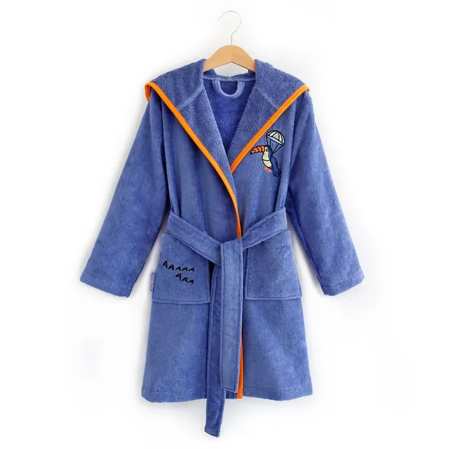 Milk&Moo Flying Toucan Kids Robe, 100% Cotton Kids Bathrobe, Ultra Soft and Absorbent Hooded Bathrobe for Girls and Boys, Blue Color, Suitable for 5-6 Years