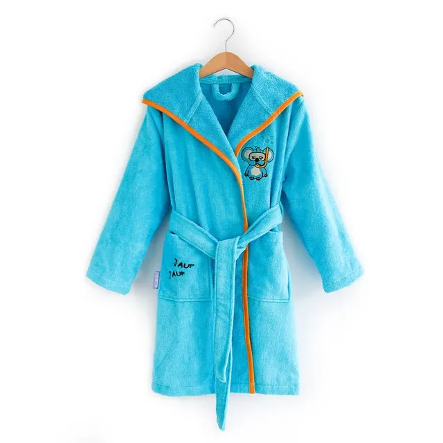 Milk&Moo Cool Coala Kids Robe, 100% Cotton Kids Bathrobe, Ultra Soft and Absorbent Hooded Bathrobe for Girls and Boys, Turquoise Color, Suitable for 5-6 Years