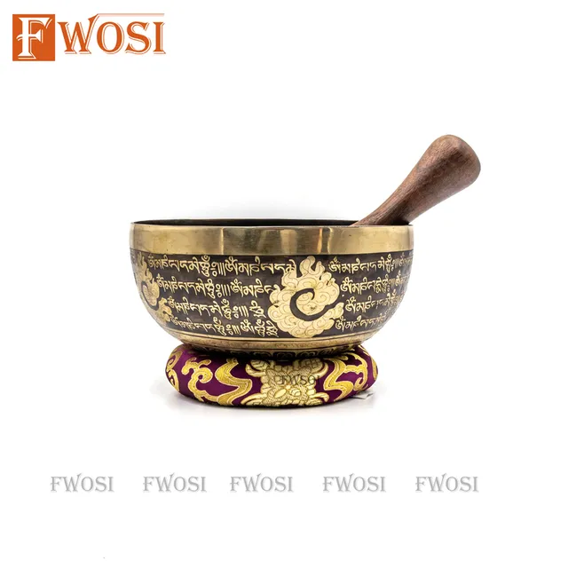 8" Tibetan yogi carving singing bowl | Meditation singing bowl