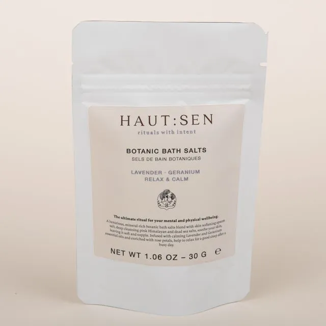 Botanic Bath Salts - Relax & Calm - Lavender Geranium 30g Mini Pouch