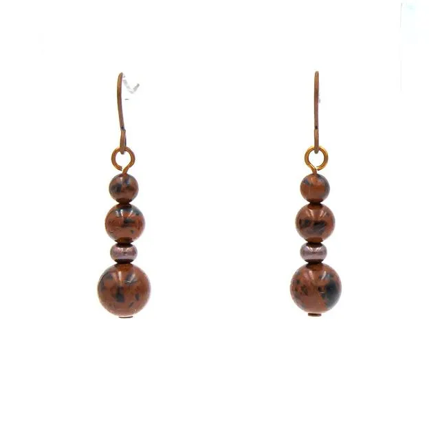 Mahogany Obsidian On Copper ~ Handmade Natural Stone Earrings ~ Made in Colorado, USA ~ Hypoallergenic ~ Perfect Jewelry Gift ~ Brown & Black ~ Popular Boho Style