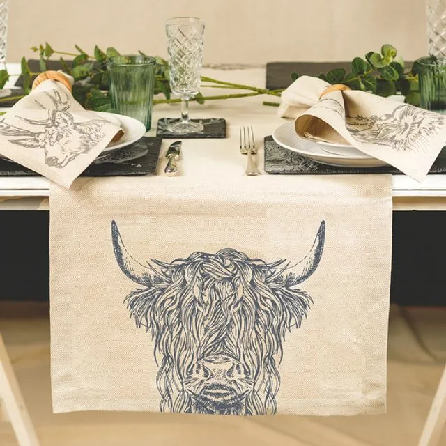 Highland Cow Linen Table Runner