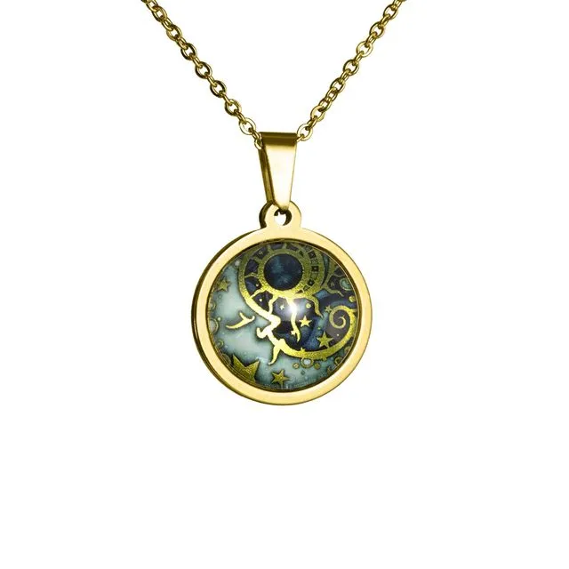 Man in the Moon Gold-tone Pendant, Small, Glass and Stainless