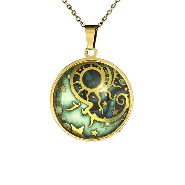 Man in the Moon Gold-Tone Pendant, Glass and Stainless