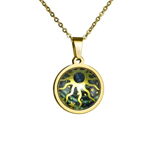 Celestial Sun Gold-tone Pendant, Small, Glass and Stainless