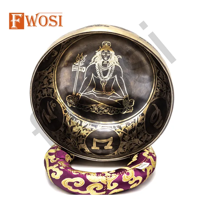 7.5" Tibetan singing bowl | Lord Shiva carving yoga bowl