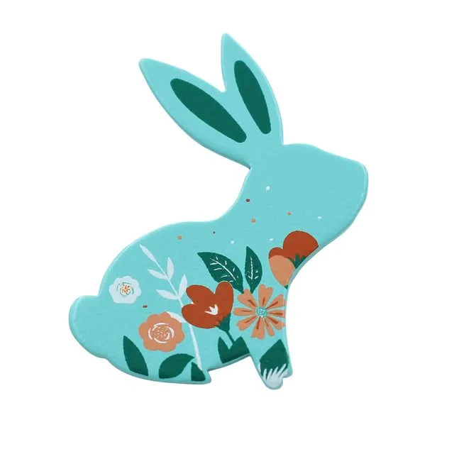 Spring Bunny with Flowers Enamel Pin - Floral Rabbit Lapel Pin Brooches