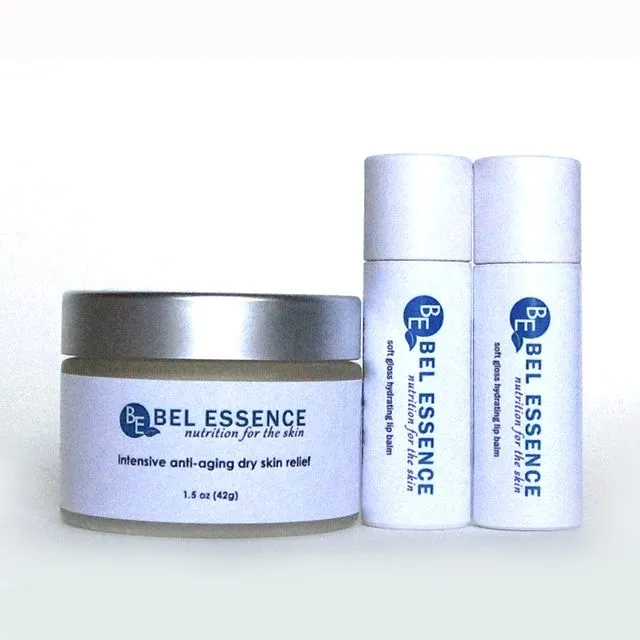 Anti Aging Face Cream Moisturizer for Severe Dry Skin and Lip Balm Duo