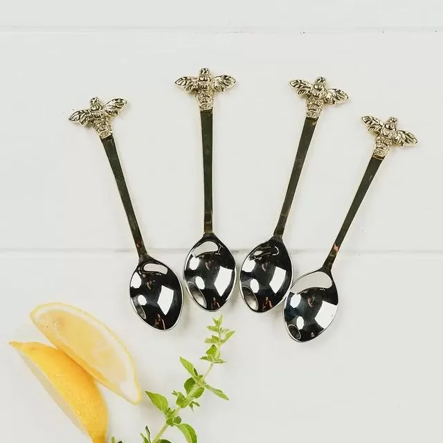 4 Gold Bee Spoons
