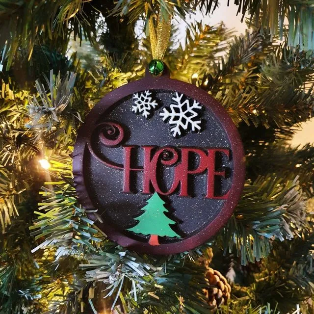 Hanging Christmas Tree Decoration, Wood Christmas Ornaments, Hope - Chocolate