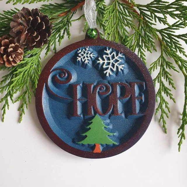 Hanging Christmas Tree Decoration, Wood Christmas Ornaments, Hope - Blue
