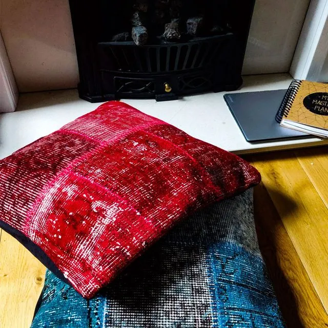 Hand Woven Wool cushion cover Red patchwork