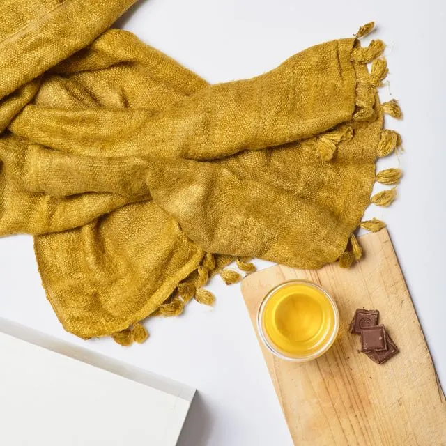 Dzukou Silk Uncut - Handwoven Eri Silk Scarf - Vegan Silk - Ahimsa Silk - Peace Silk - Handmade - Mustard - Slow Fashion