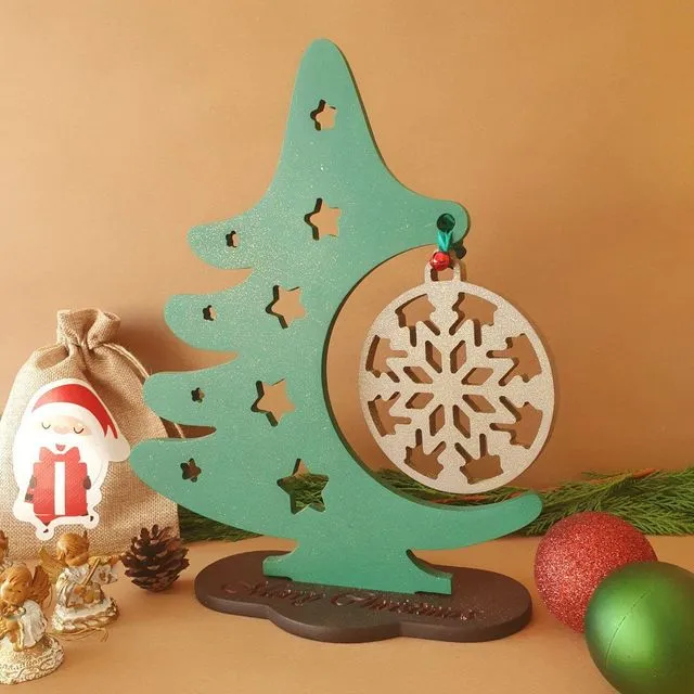 Wood Christmas Tree, Christmas Ornament Display Stand, Wooden Snowflake Christmas Tree - Light Grey