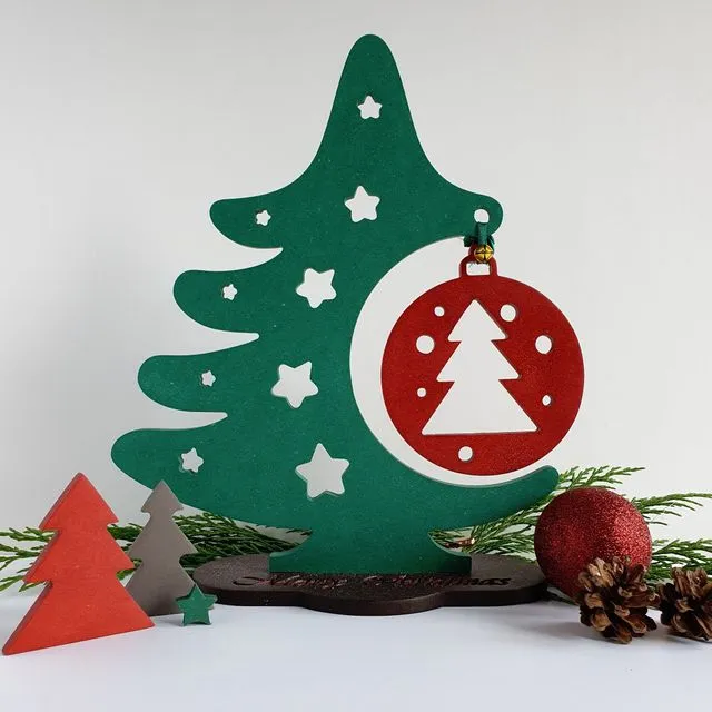 Wood Christmas Tree, Christmas Ornament Display Stand, Wooden Christmas Tree - Red