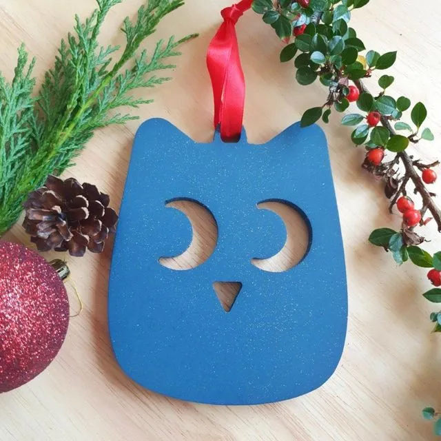Wood Decoration Christmas, Christmas Bauble, Christmas Owl, Owl Christmas Hanging - Blue