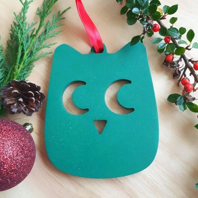 Wood Decoration Christmas, Christmas Bauble, Christmas Owl, Owl Christmas Hanging - Green