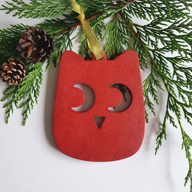 Wood Decoration Christmas, Christmas Bauble, Christmas Owl, Owl Christmas Hanging - Red