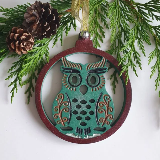 Wooden Xmas Family Tree Ornament/Decoration, Christmas Decorations 2022, Festive Decorations, Xmas Gifts, Owl Christmas Ornament