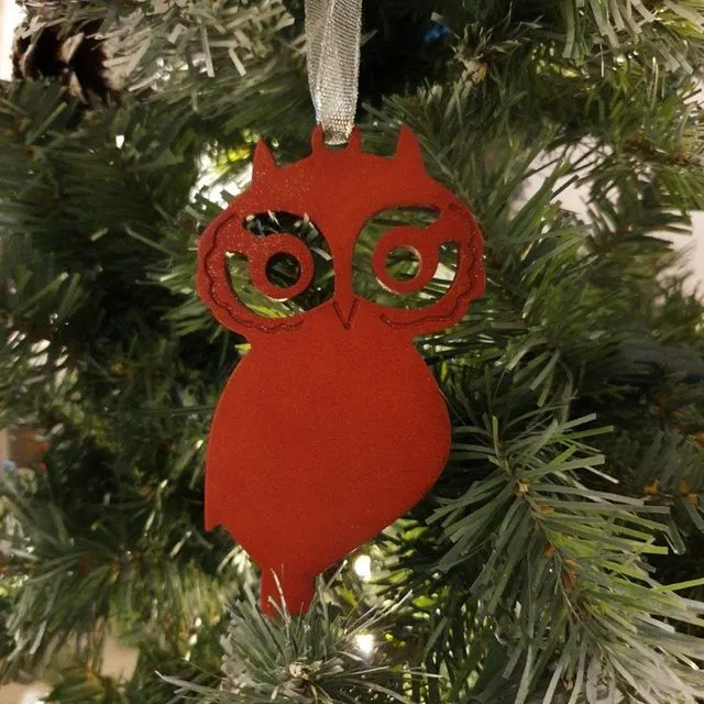 Festive Owls, Festive Ornament, Christmas Decor, Window decor, Owl Christmas - Red