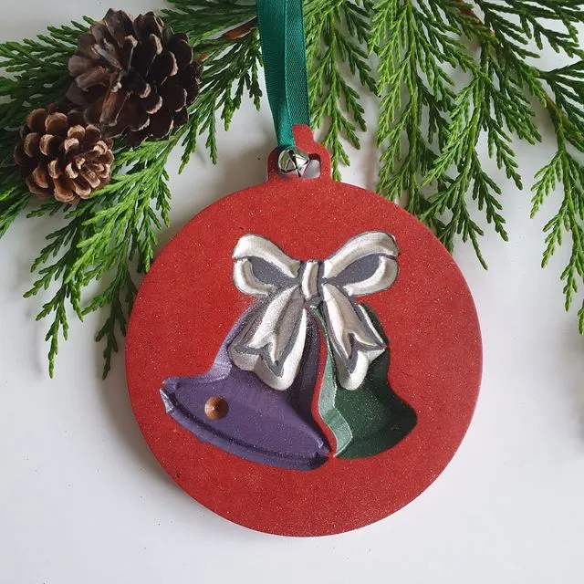 Hanging Christmas Tree Decoration, Christmas Gift, Rustic Wood Slice Christmas Ornament, Christmas Rustic Tree Decorative Ornament - Red