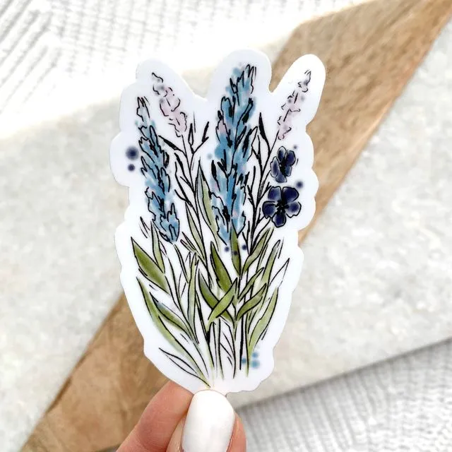 Blue and Purple Watercolor Floral Stems Sticker, 4x2 in.
