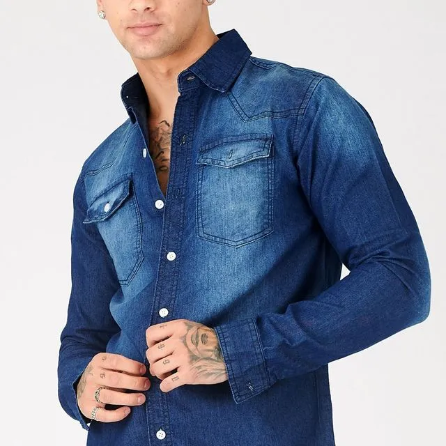 Slim Fit Denim Shirt - Indigo Blue