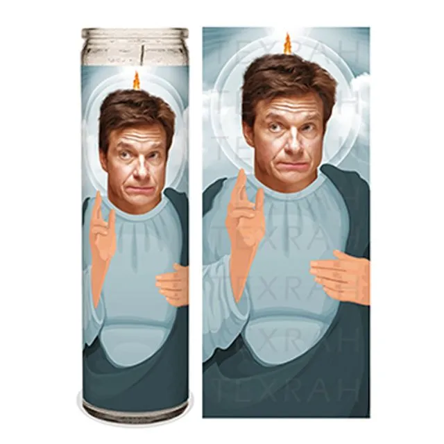 Saint Marty Byrde (Jason Bateman) Ozark Celebrity Prayer Devotional Parody Candle, 8" white unscented glass