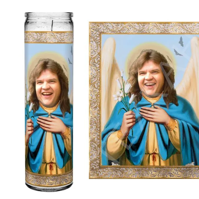 Saint Meat Loaf (Meatloaf ) Celebrity Prayer Devotional Parody Candle, 8" white unscented glass