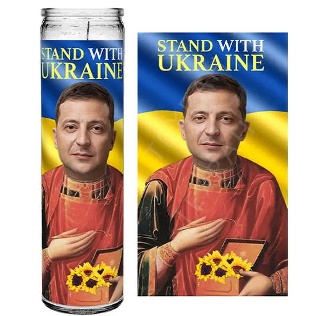 Saint Zelensky Ukraine President Prayer Devotional Candle - Stand With the Ukrainian People - NO WAR - Benefits Sunflower of Peace